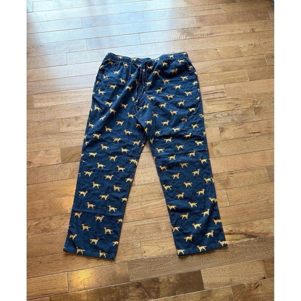 J Crew Men's XL Navy Golden Retriever Flannel Pajama Pants  Lounge Sleep NWT